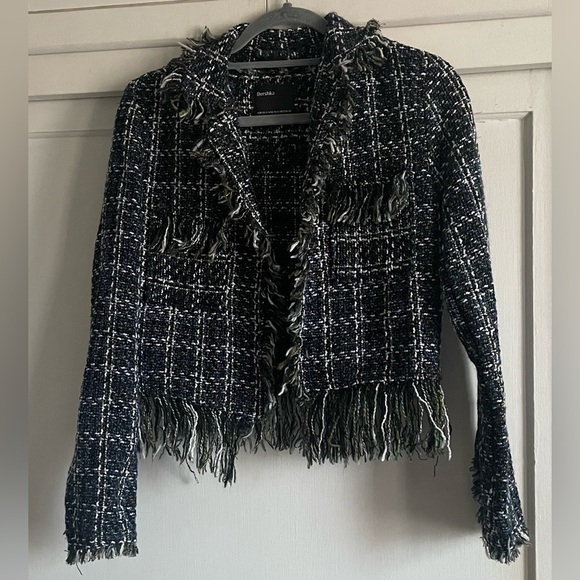 Bershka Tweed Jacket With Frayed Hem. Pre-Owned. - Picture 5 of 7